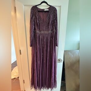 Mac Duggal Purple Embellished Pleated Gown